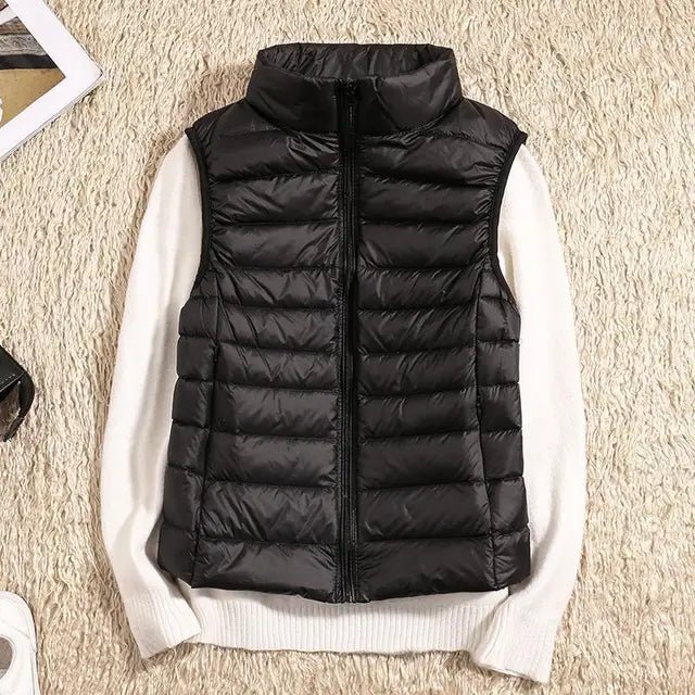 Aura | Women’s Ultralight Down Vest – Architectural Feather-Light Layering & Refined Thermal Grace black