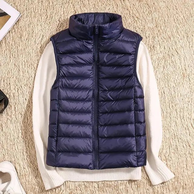 Aura | Women’s Ultralight Down Vest – Architectural Feather-Light Layering & Refined Thermal Grace navy blue