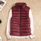 Aura | Women’s Ultralight Down Vest – Architectural Feather-Light Layering & Refined Thermal Grace dark red