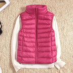 Aura | Women’s Ultralight Down Vest – Architectural Feather-Light Layering & Refined Thermal Grace rose red