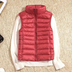 Aura | Women’s Ultralight Down Vest – Architectural Feather-Light Layering & Refined Thermal Grace red