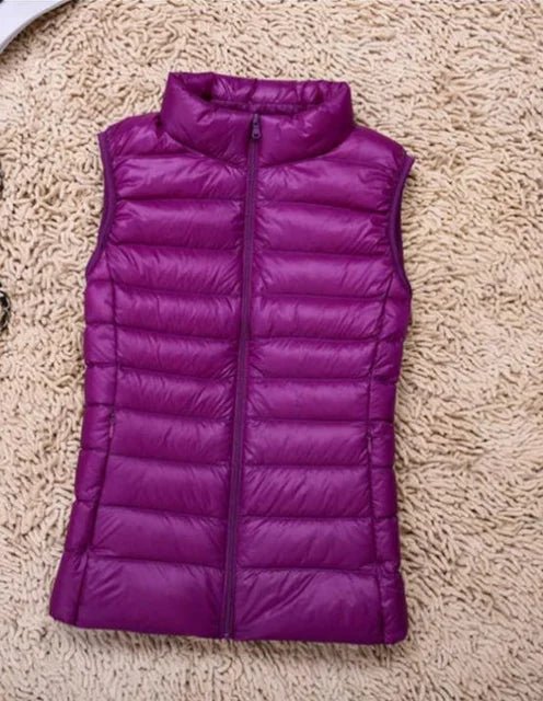 Aura | Women’s Ultralight Down Vest – Architectural Feather-Light Layering & Refined Thermal Grace purple
