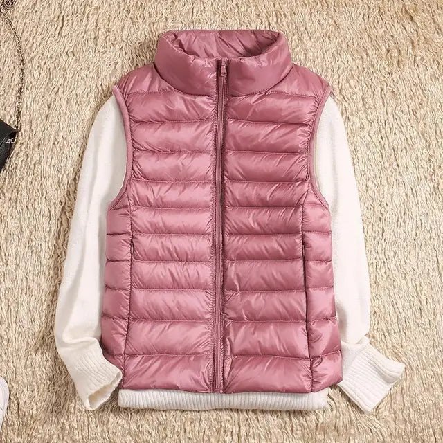 Aura | Women’s Ultralight Down Vest – Architectural Feather-Light Layering & Refined Thermal Grace pink