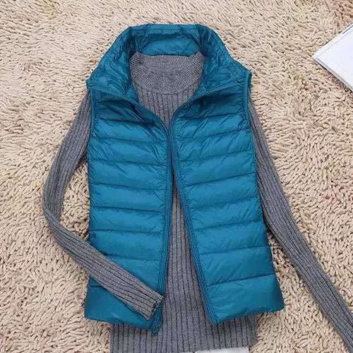 Aura | Women’s Ultralight Down Vest – Architectural Feather-Light Layering & Refined Thermal Grace blue