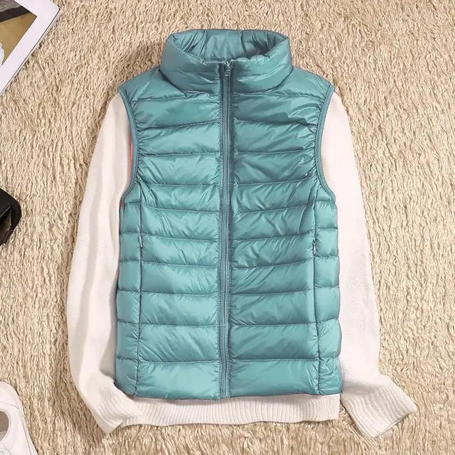 Aura | Women’s Ultralight Down Vest – Architectural Feather-Light Layering & Refined Thermal Grace light blue