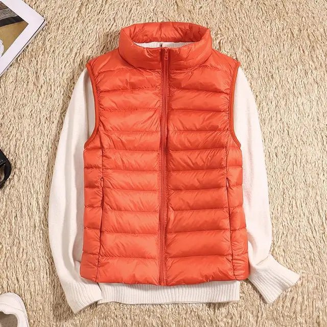 Aura | Women’s Ultralight Down Vest – Architectural Feather-Light Layering & Refined Thermal Grace orange