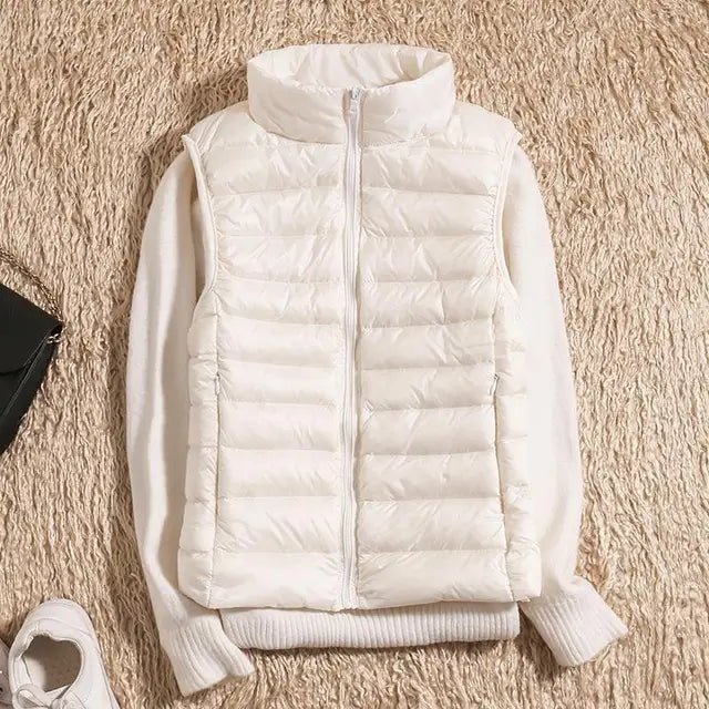 Aura | Women’s Ultralight Down Vest – Architectural Feather-Light Layering & Refined Thermal Grace white