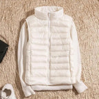 Aura | Women’s Ultralight Down Vest – Architectural Feather-Light Layering & Refined Thermal Grace white