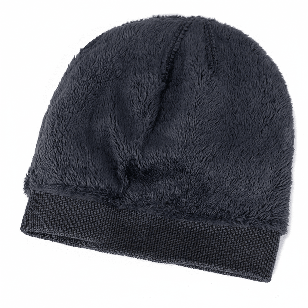 Unisex Black Beanie Hat with Fur Lining Warm Knitted Beanie Men and Women Ideal for Outdoor Sports