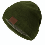 Unisex Black Beanie Hat with Fur Lining Warm Knitted Beanie Men and Women Ideal for Outdoor Sports Army Green 54cm-60cm