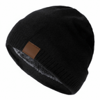 Unisex Black Beanie Hat with Fur Lining Warm Knitted Beanie Men and Women Ideal for Outdoor Sports Black 54cm-60cm