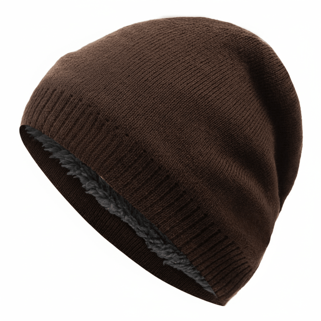 Unisex Black Beanie Hat with Fur Lining Warm Knitted Beanie Men and Women Ideal for Outdoor Sports Coffee 54cm-60cm