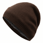 Unisex Black Beanie Hat with Fur Lining Warm Knitted Beanie Men and Women Ideal for Outdoor Sports Coffee 54cm-60cm