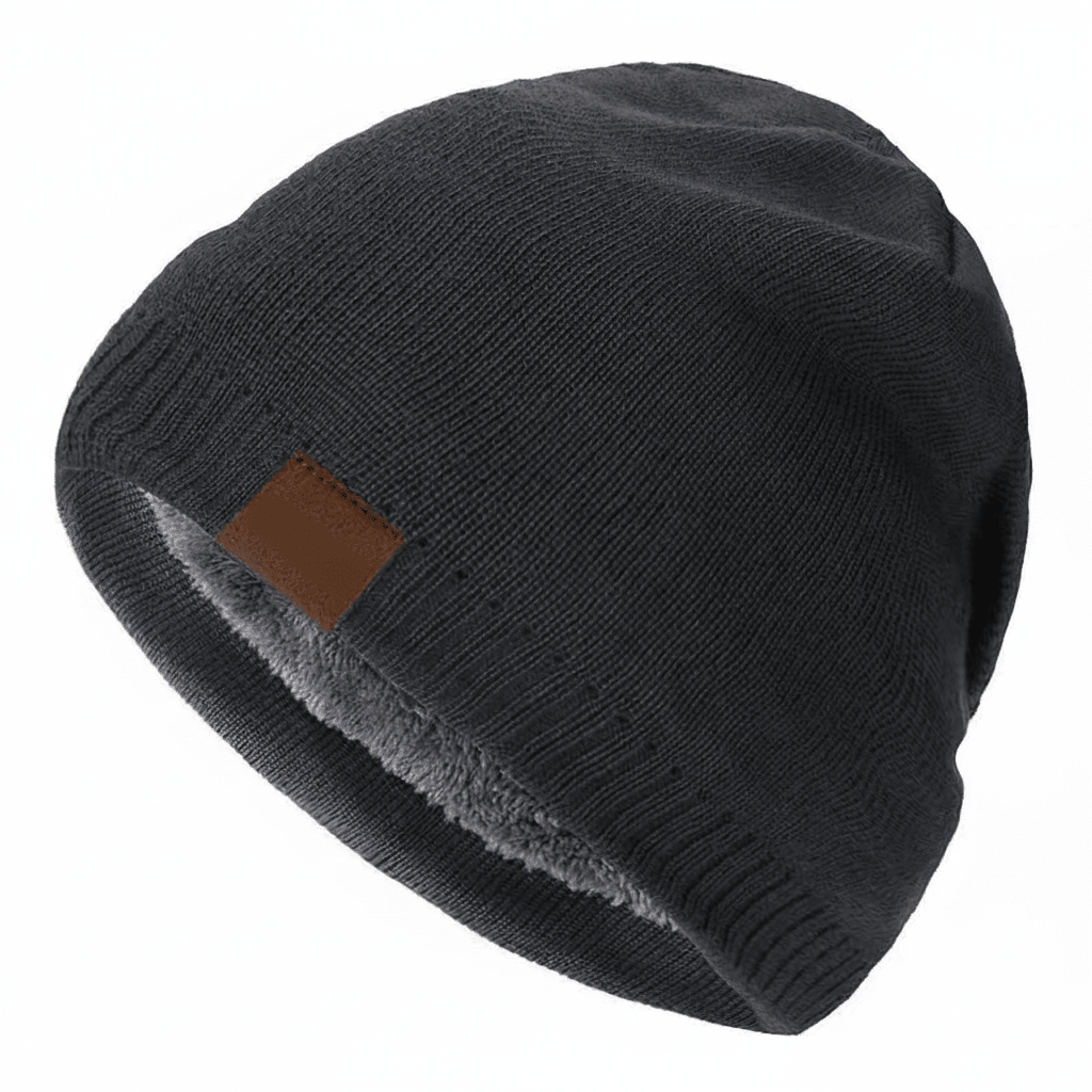 Unisex Black Beanie Hat with Fur Lining Warm Knitted Beanie Men and Women Ideal for Outdoor Sports Gray 54cm-60cm