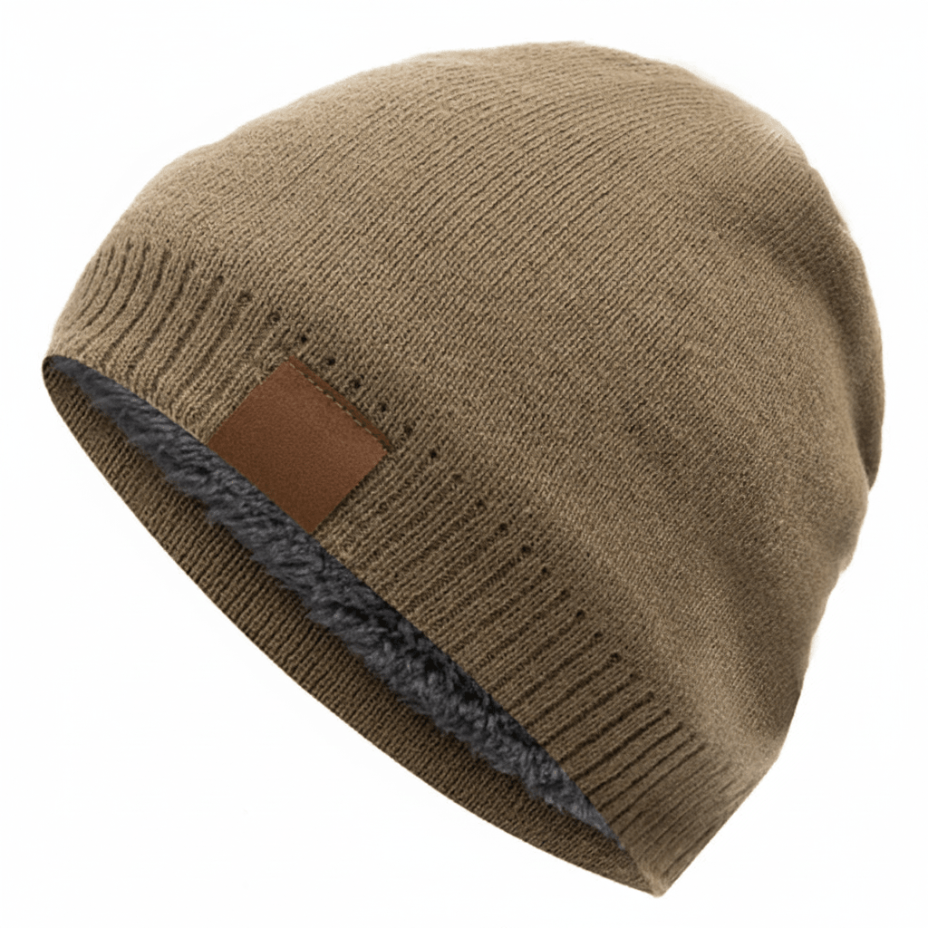 Unisex Black Beanie Hat with Fur Lining Warm Knitted Beanie Men and Women Ideal for Outdoor Sports Khaki 54cm-60cm