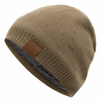 Unisex Black Beanie Hat with Fur Lining Warm Knitted Beanie Men and Women Ideal for Outdoor Sports Khaki 54cm-60cm