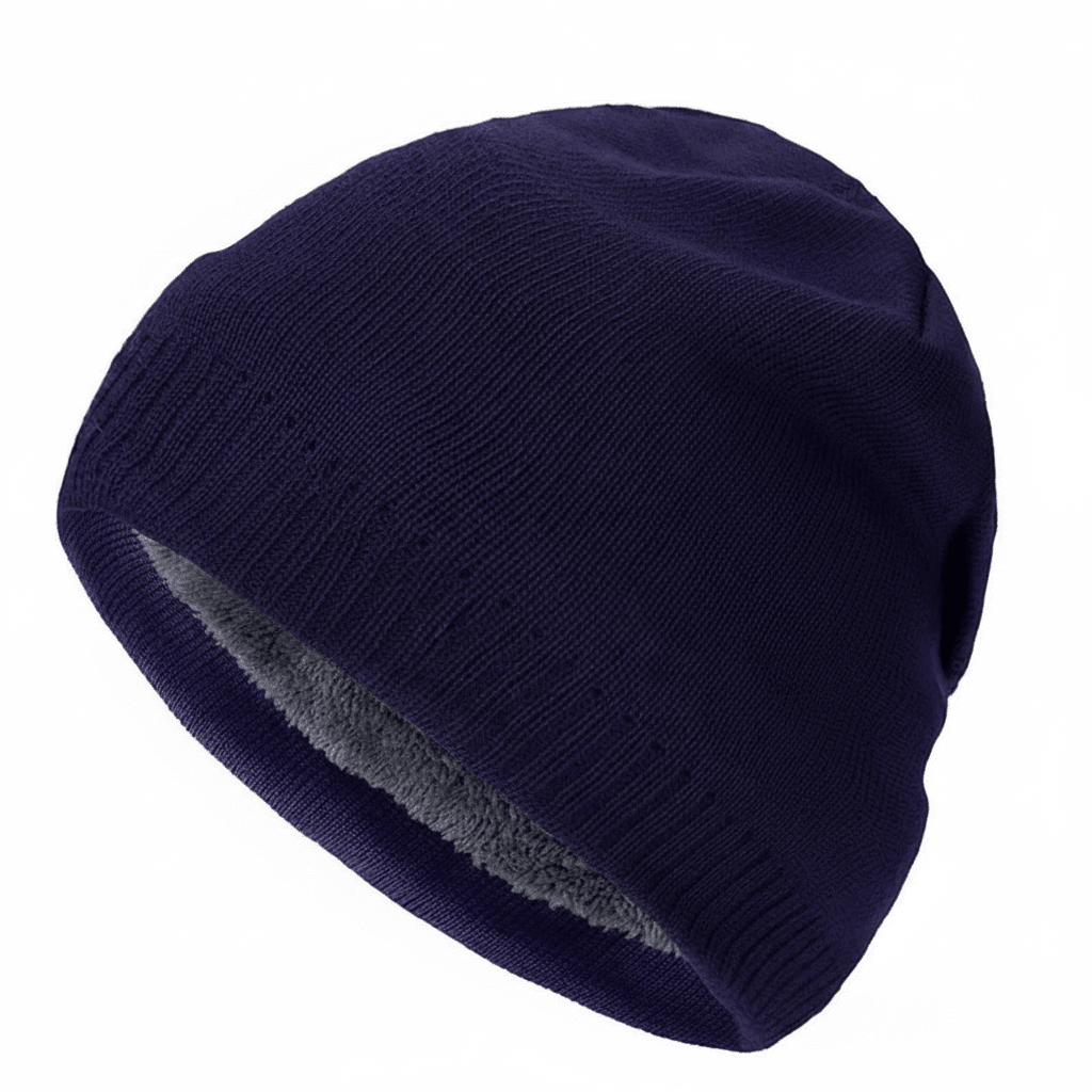 Unisex Black Beanie Hat with Fur Lining Warm Knitted Beanie Men and Women Ideal for Outdoor Sports Navy Blue 54cm-60cm