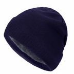 Unisex Black Beanie Hat with Fur Lining Warm Knitted Beanie Men and Women Ideal for Outdoor Sports Navy Blue 54cm-60cm