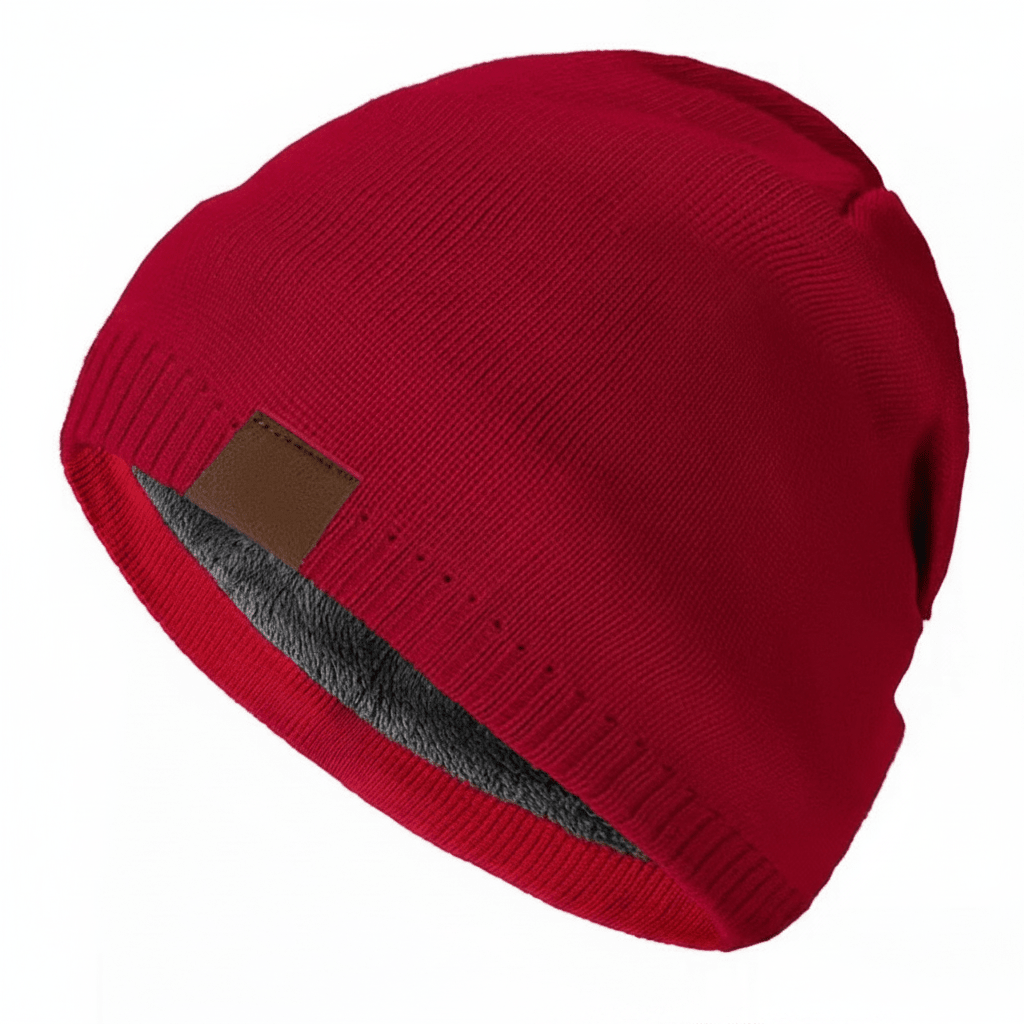 Unisex Black Beanie Hat with Fur Lining Warm Knitted Beanie Men and Women Ideal for Outdoor Sports Red 54cm-60cm