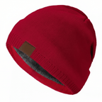 Unisex Black Beanie Hat with Fur Lining Warm Knitted Beanie Men and Women Ideal for Outdoor Sports Red 54cm-60cm