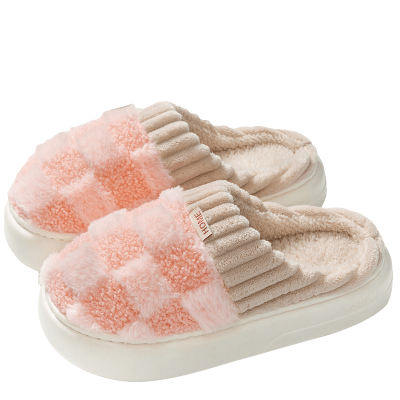 Unisex Slippers - Soft Slippers & Warm House Shoes Checked Pink