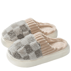 Unisex Slippers - Soft Slippers & Warm House Shoes Checked Gray