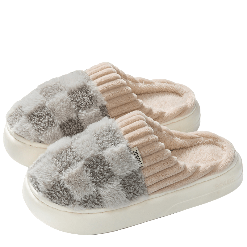 Unisex Slippers - Soft Slippers & Warm House Shoes Checked Gray