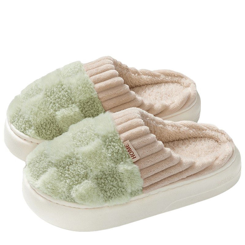 Unisex Slippers - Soft Slippers & Warm House Shoes Checked Green