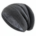 Unisex Slouchy Beanie Hat with Fur Lining Warm Knitted Cap for Winter Grey 56cm-60cm