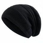 Unisex Slouchy Beanie Hat with Fur Lining Warm Knitted Cap for Winter Black 56cm-60cm