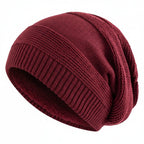 Unisex Slouchy Beanie Hat with Fur Lining Warm Knitted Cap for Winter Red 56cm-60cm