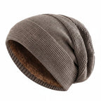 Unisex Slouchy Beanie Hat with Fur Lining Warm Knitted Cap for Winter
