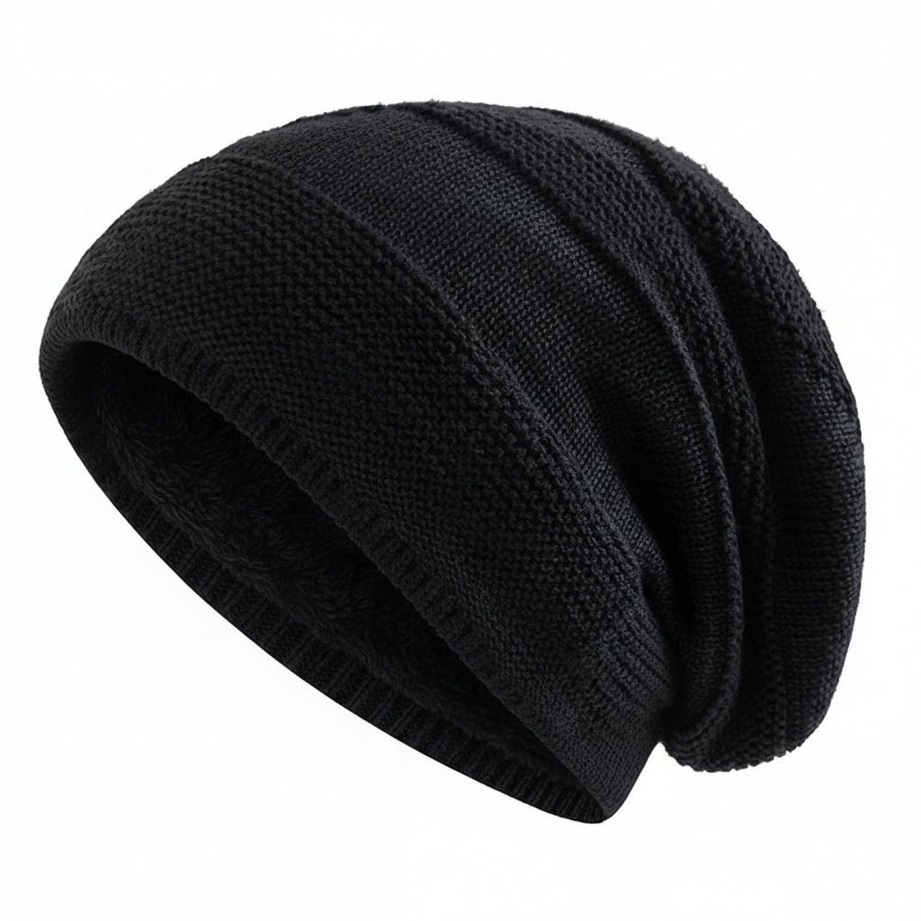 Unisex Slouchy Beanie Hat with Fur Lining Warm Knitted Cap for Winter