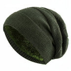 Unisex Slouchy Beanie Hat with Fur Lining Warm Knitted Cap for Winter