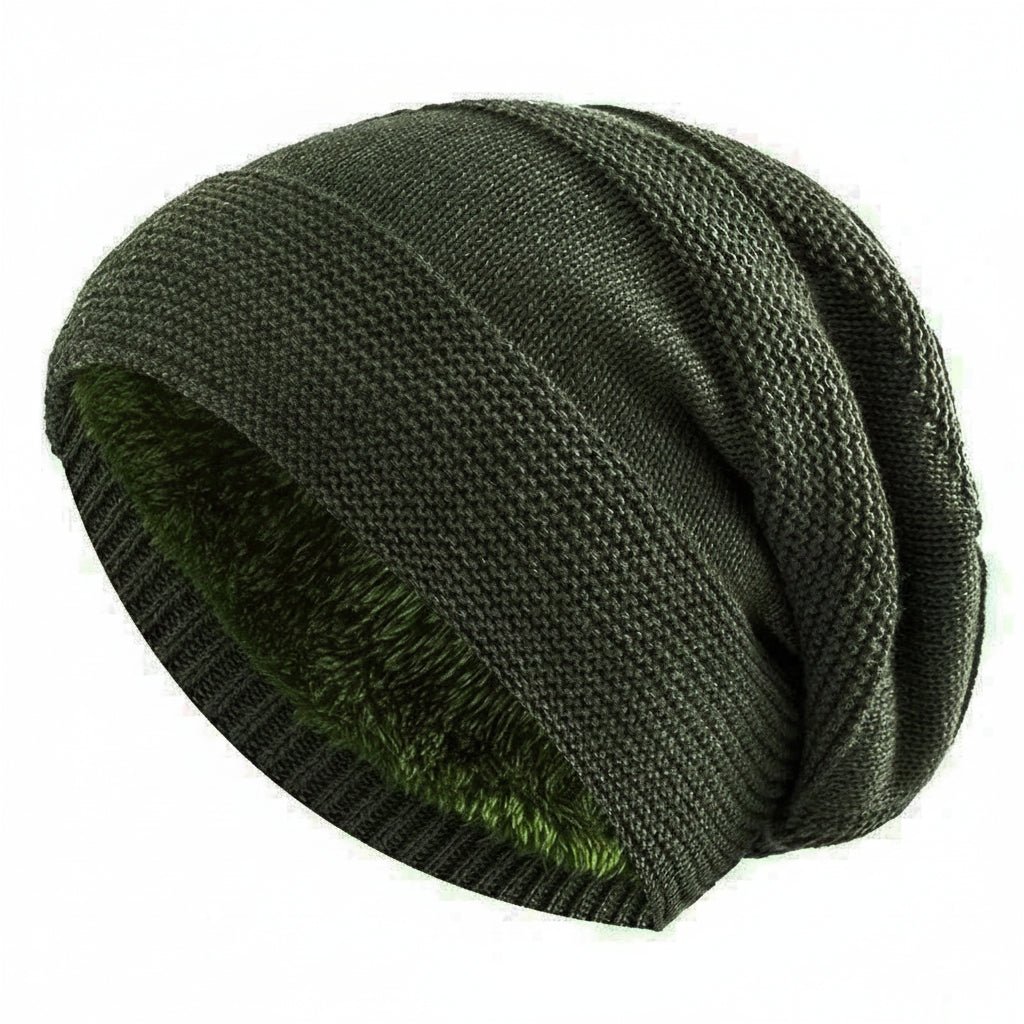 Unisex Slouchy Beanie Hat with Fur Lining Warm Knitted Cap for Winter