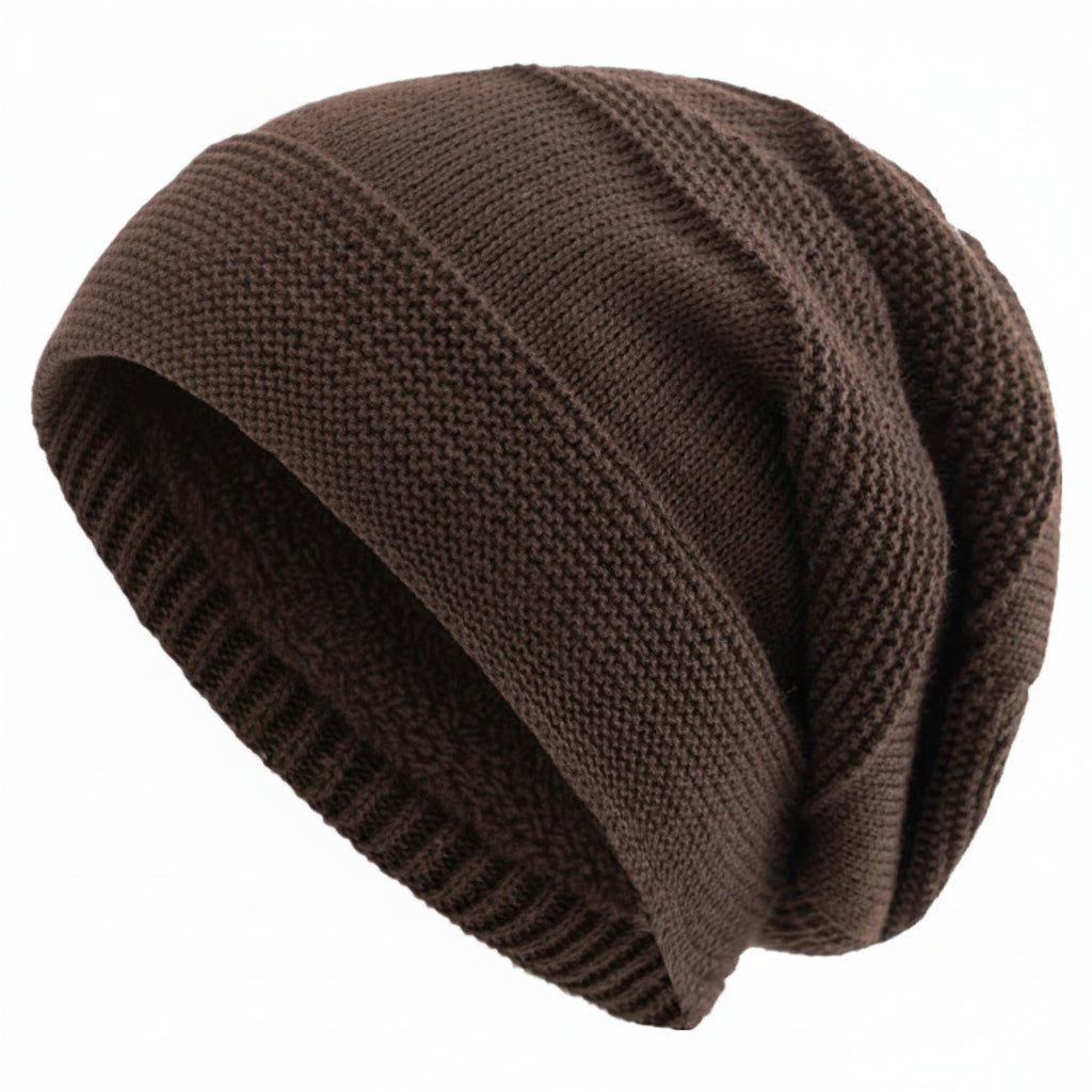 Unisex Slouchy Beanie Hat with Fur Lining Warm Knitted Cap for Winter