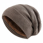Unisex Slouchy Beanie Hat with Fur Lining Warm Knitted Cap for Winter Khaki 56cm-60cm