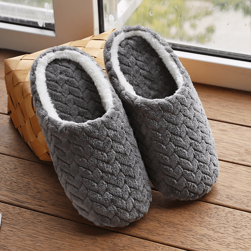 Unisex Warm Winter Slippers - Soft Lined Slippers Gray