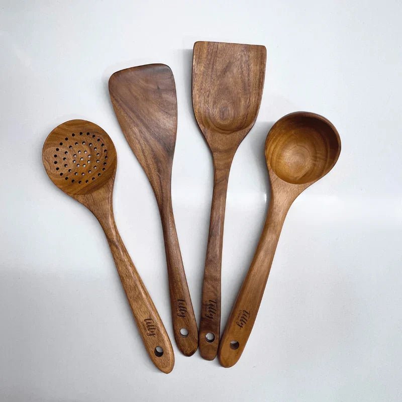 Natural Wooden Kitchen Set – Rustic Wooden Cooking Utensils, Set of 4 or 7 Pieces – RustiCook