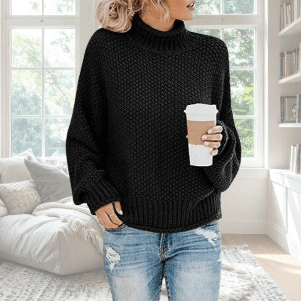 Parsha | Women's Sweater | Textured Knit Surface Long Sleeve Black