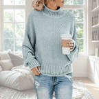 Parsha | Women's Sweater | Textured Knit Surface Long Sleeve Light Blue