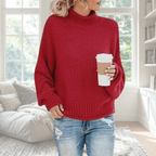 Parsha | Women's Sweater | Textured Knit Surface Long Sleeve Dark Red