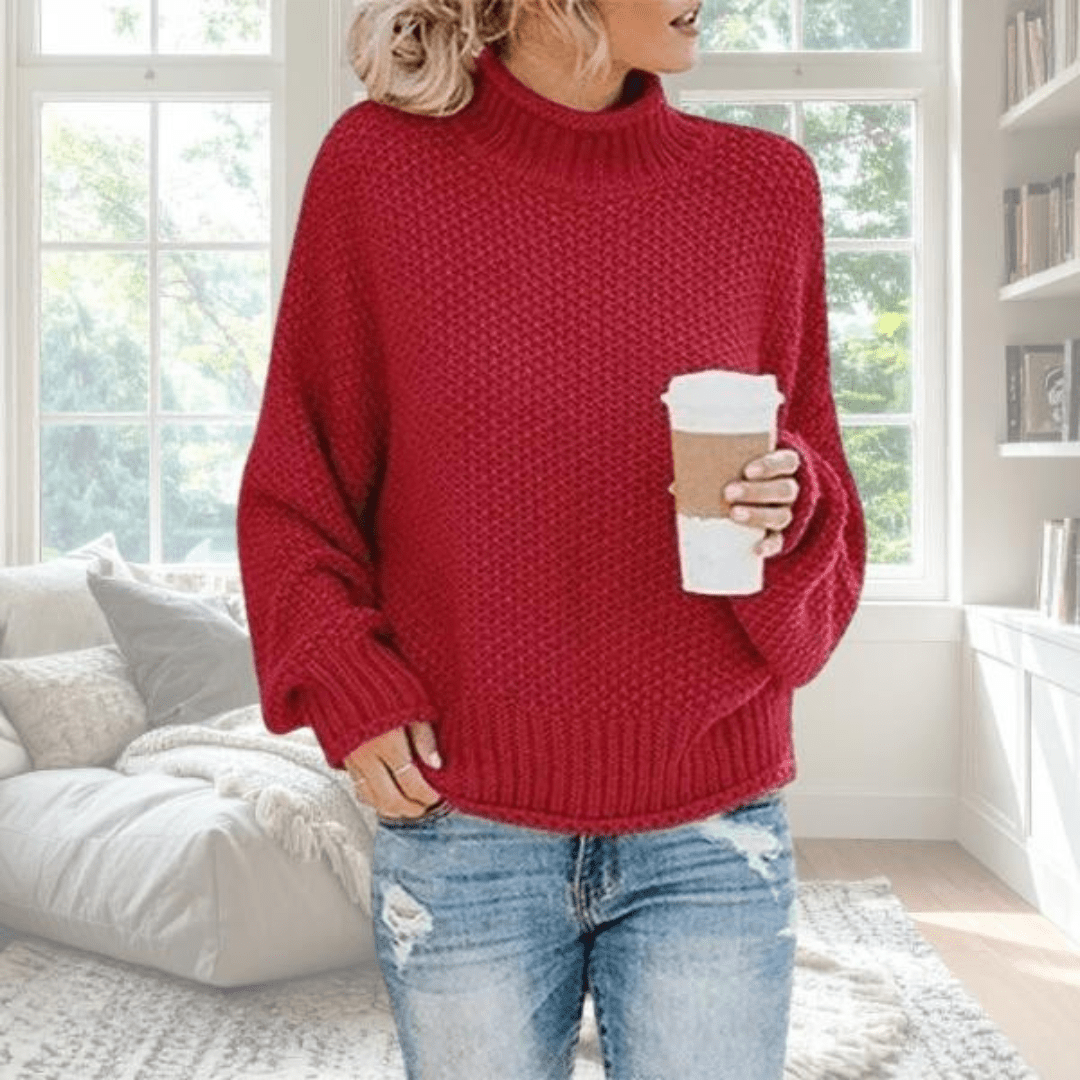 Parsha | Women's Sweater | Textured Knit Surface Long Sleeve Dark Red