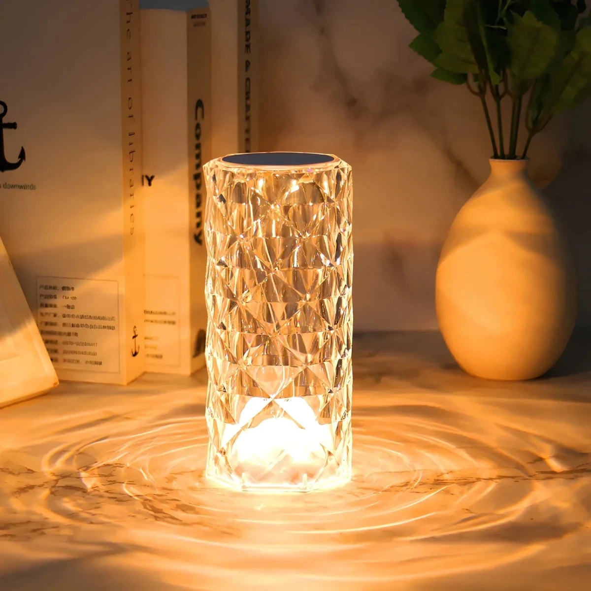 Crystal Table Lamp with Touch Control – Rechargeable Cordless Crystal Lamp with Remote, 16 Colors, Dimmable – Aurora