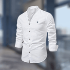 Men's Shirt Stand Collar Long Sleeve White