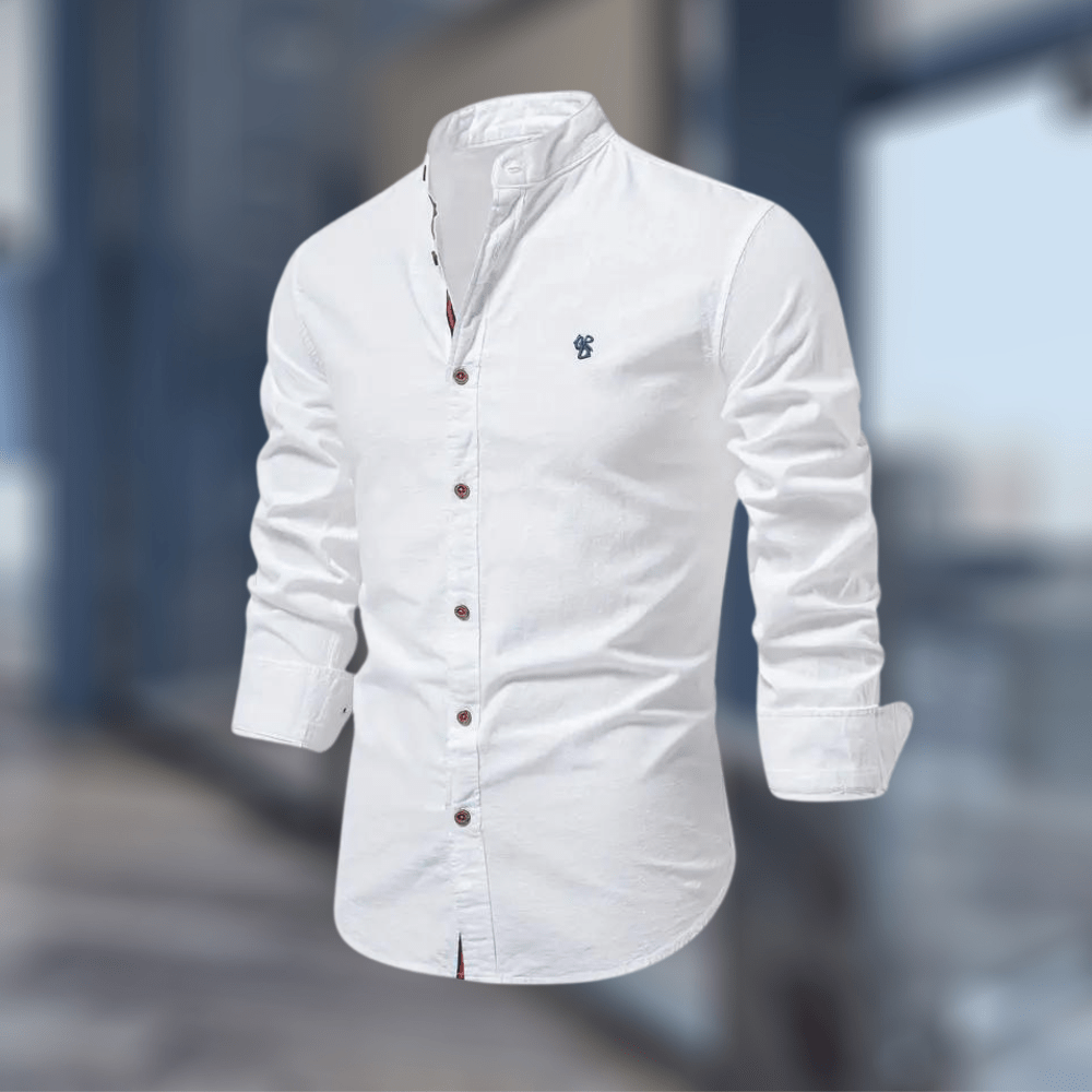Men's Shirt Stand Collar Long Sleeve White