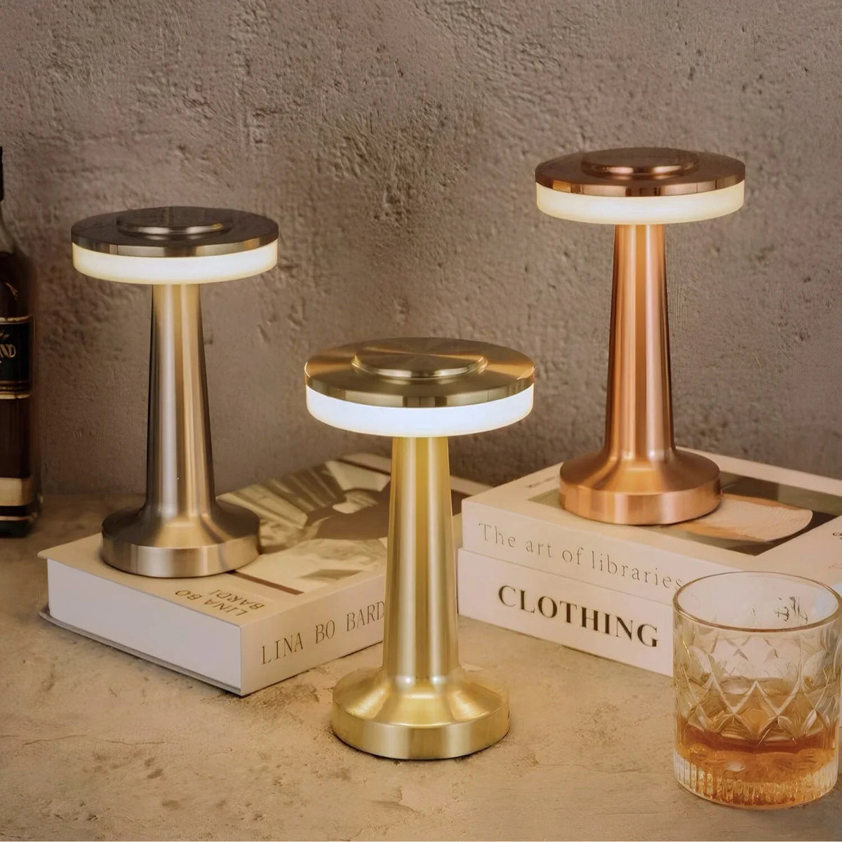 Wireless Retro Table Lamp – Cordless Rechargeable LED Lamp, Dimmable with 3 Color Temperatures, Metal Bar & Restaurant Lamp – LumiBar