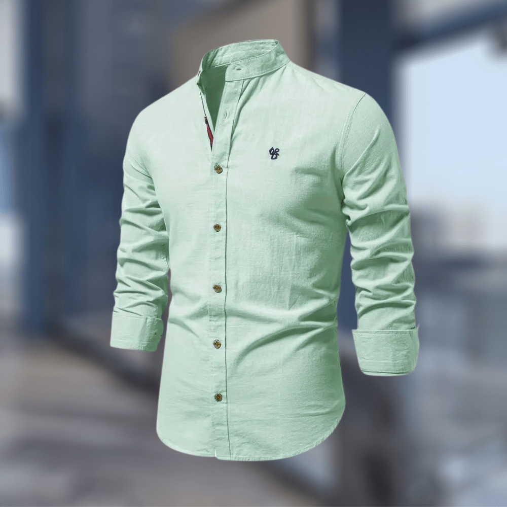 Men's Shirt Stand Collar Long Sleeve Light Green