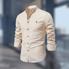 Men's Shirt Stand Collar Long Sleeve Beige