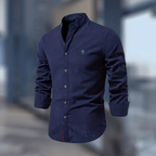 Men's Shirt Stand Collar Long Sleeve Navy Blue